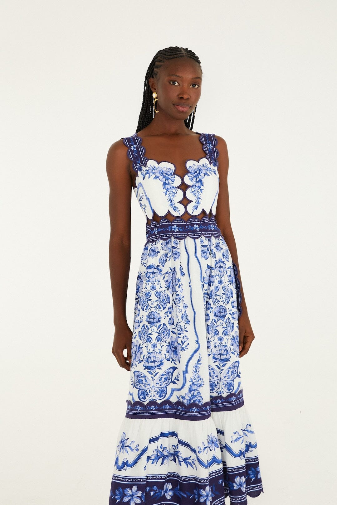 Off-White Porcelain Garden Cut-Out Midi Dress