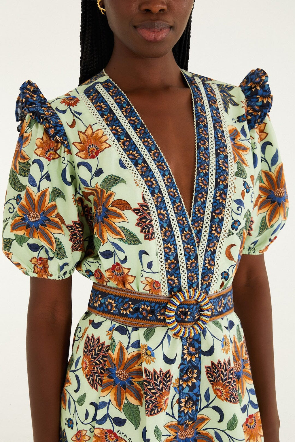Light Green Floral Delhi Tapestry Belted  Romper