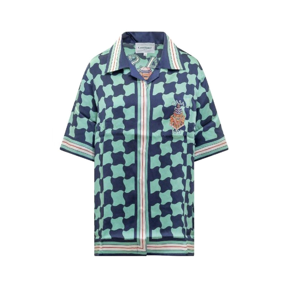 Casablanca Men's Summer Geometric Pattern Printed Single-Breasted Short-Sleeved Shirt and Casual Drawstring Shorts Set #77127