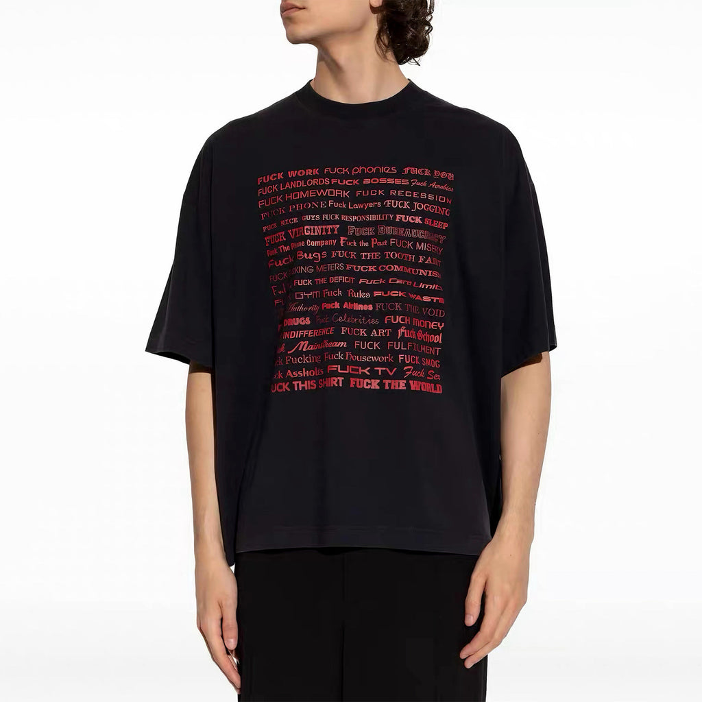 Vetements F*ck Letter Print Loose Fit Short Sleeve T-shirt Tee Men's Spring And Summer Retro High Street Trend Black Casual Top Ngvp #2479