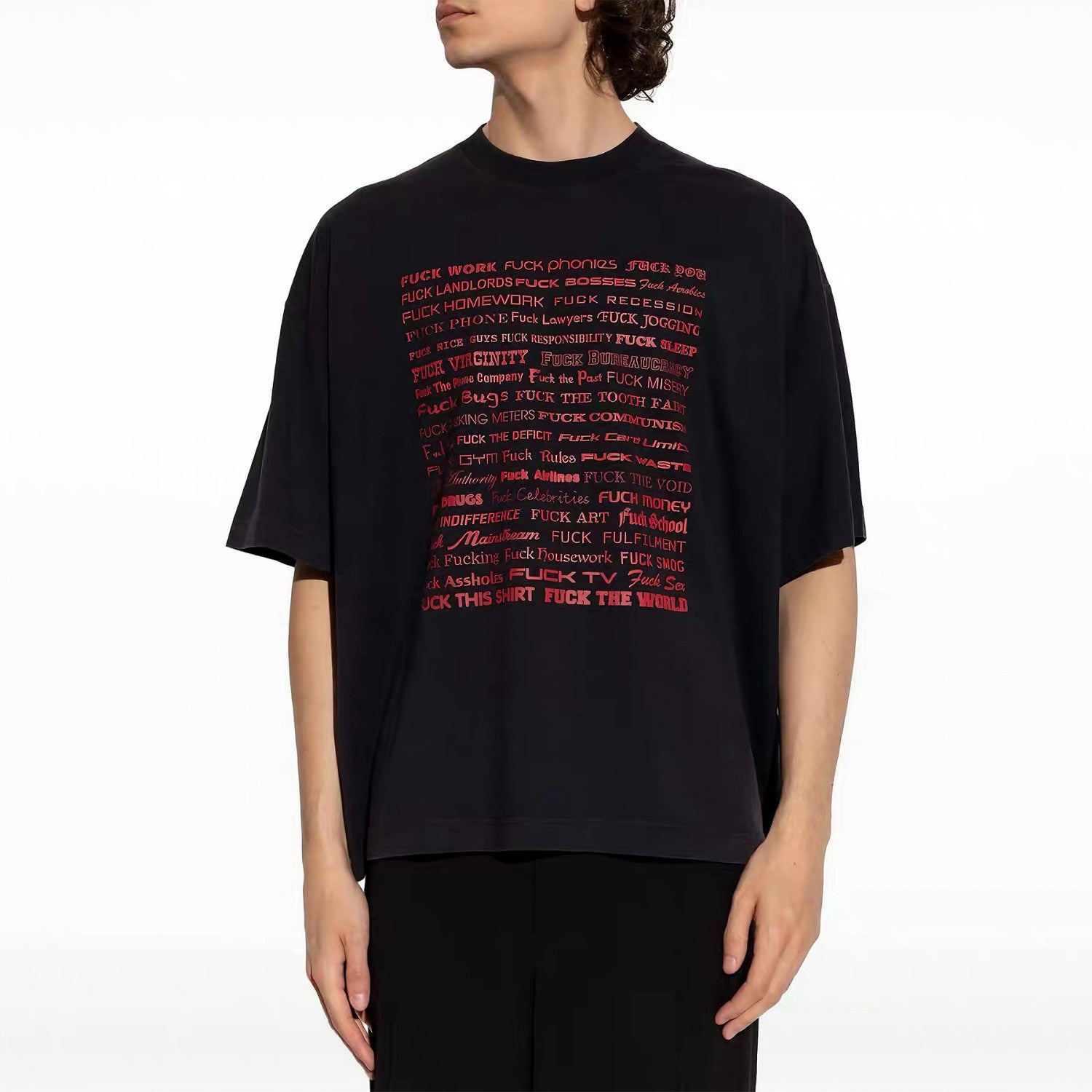 Vetements F*ck Letter Print Loose Fit Short Sleeve T-shirt Tee Men's Spring And Summer Retro High Street Trend Black Casual Top Ngvp #2479