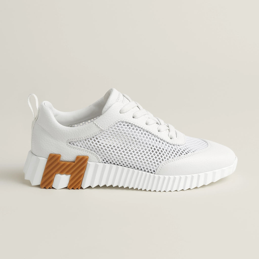Hermes Bouncing Sneakers Men's Solid Color Leather and Suede Mesh Low-Top Lace-Up Shoes #77212