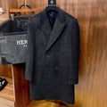 Hermes Men's Fall And Winter Water Wave Texture Casual Double-Breasted Medium-Length Wool Blend Coat Ngvp #9882