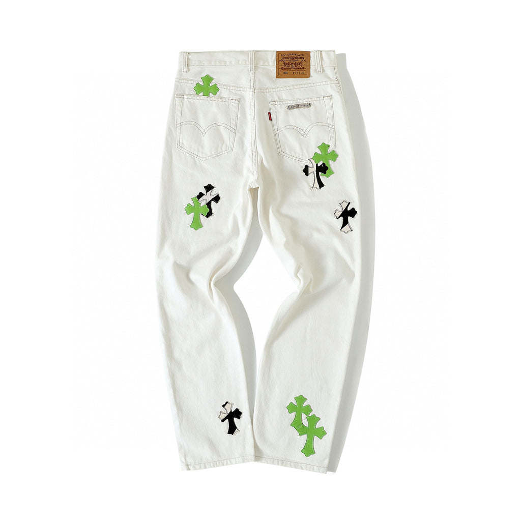 Chrome Hearts Graffiti White Denim Jeans Pants #96784