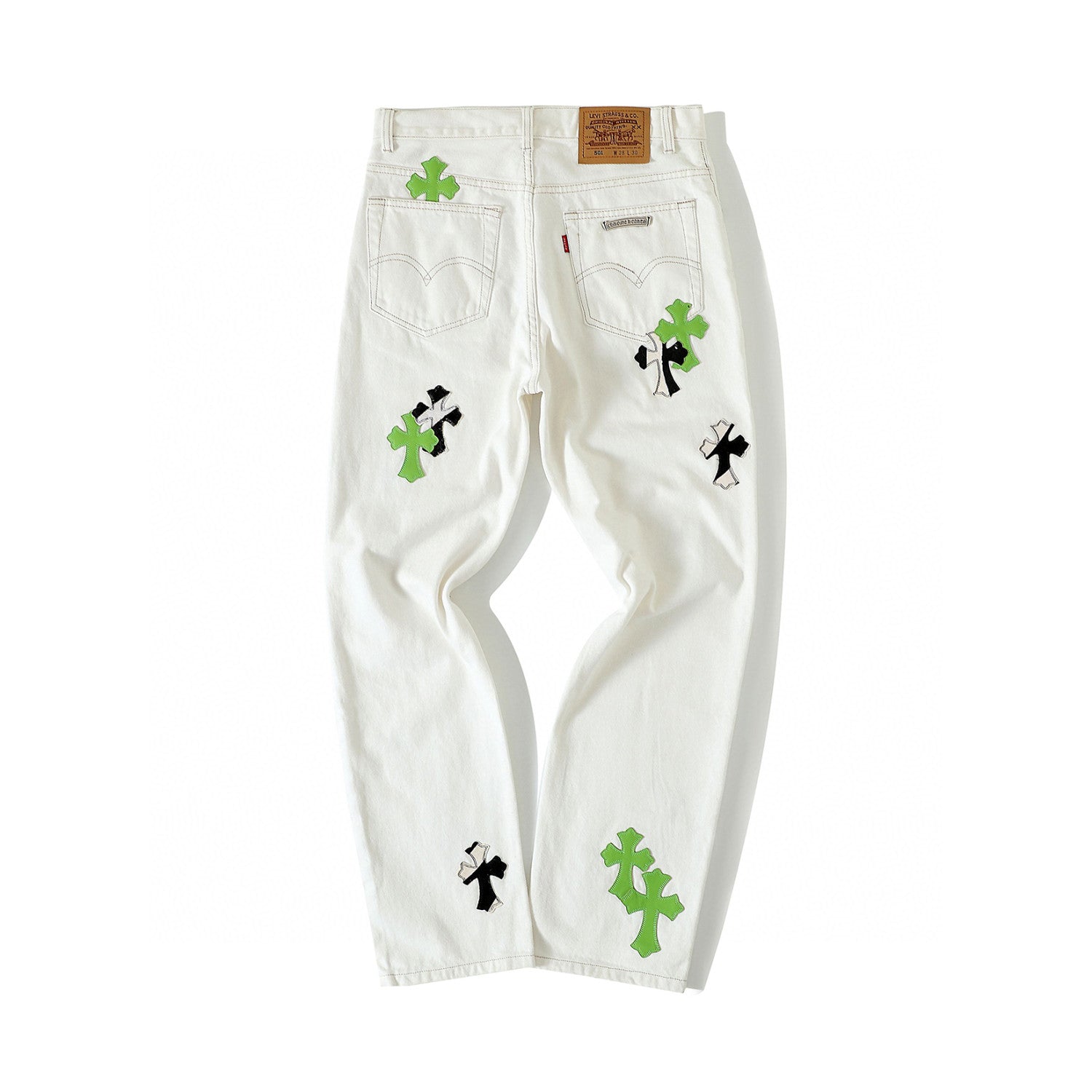 Chrome Hearts Graffiti White Denim Jeans Pants #96784