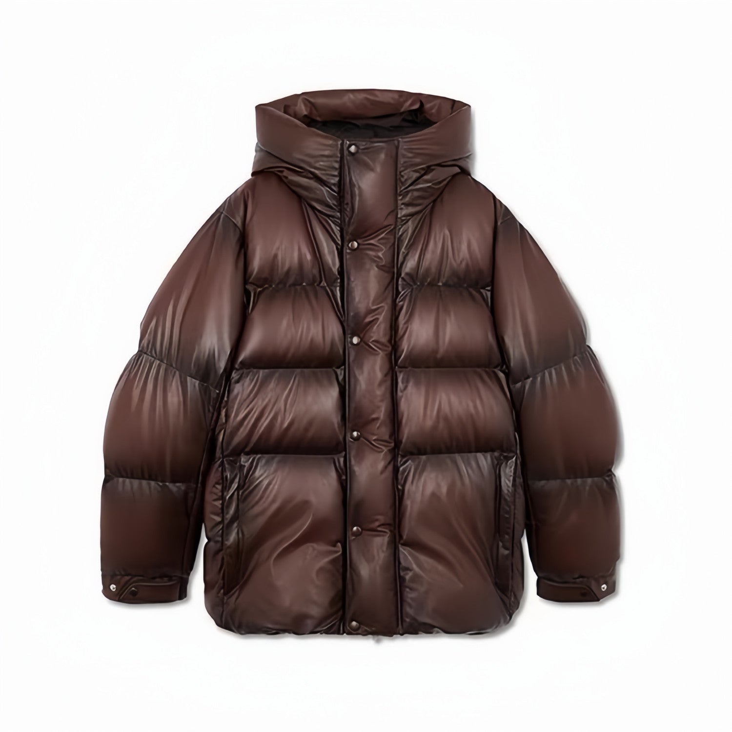 Berluti Men's Winter Solid Color Single Breasted Long Sleeve Hooded Leather Puffer Down Jacket Ngvp #7215