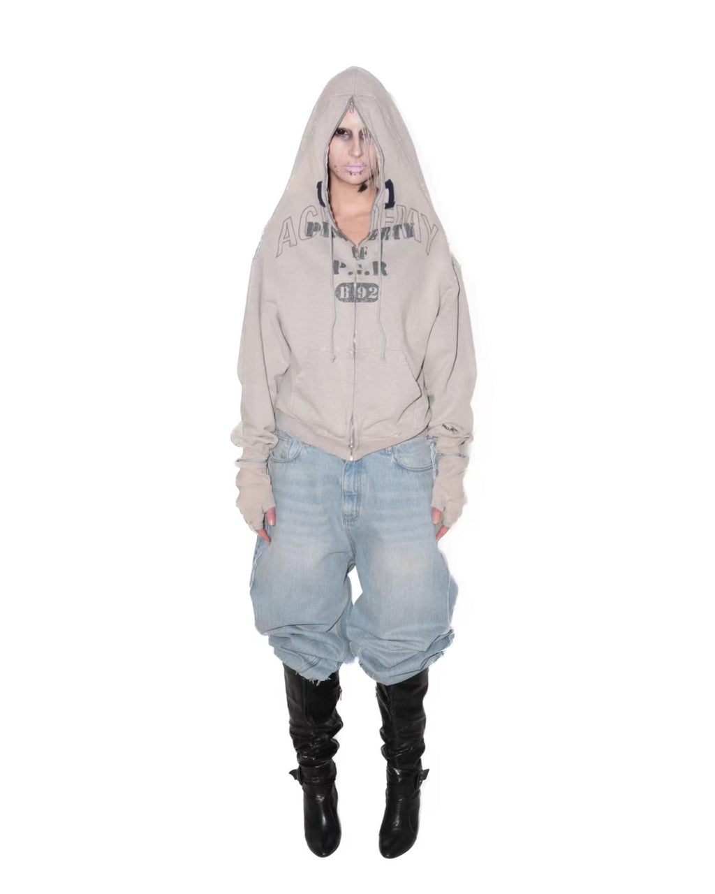 GRAILZ Men's Spring And Autumn 2-in-1 Gloves with Shoulder Zipper Letter Print Hoodie Sweatshirt Long Sleeve Jacket Ngvp #1858