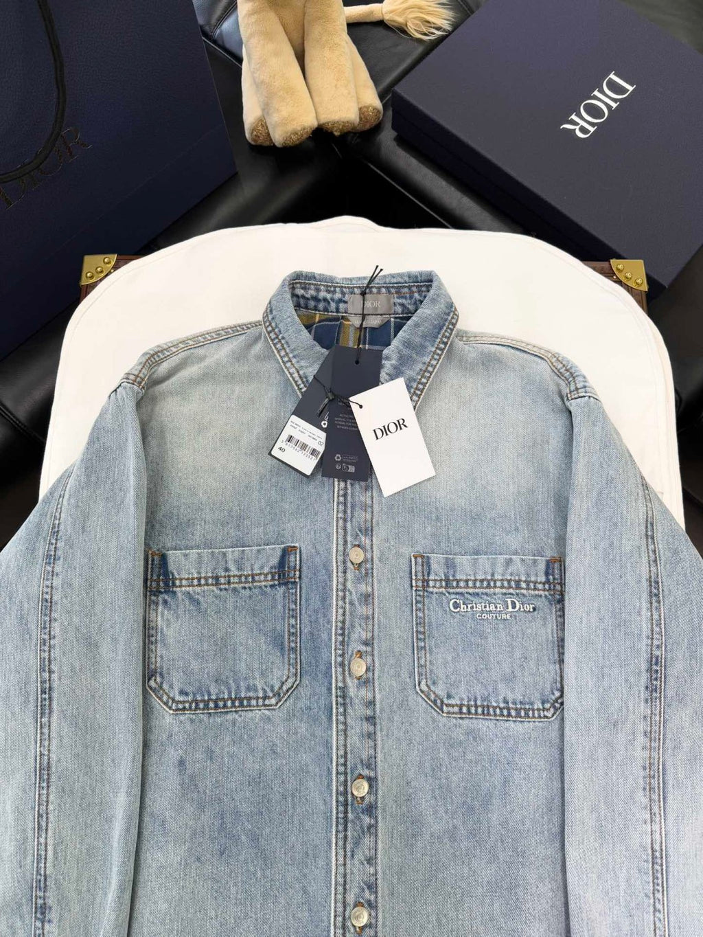 Dior Men's Spring And Fall Solid Color Embroidered Letters Single Breasted Long Sleeved Denim Jacket Jeans Pants Set Suit #74986