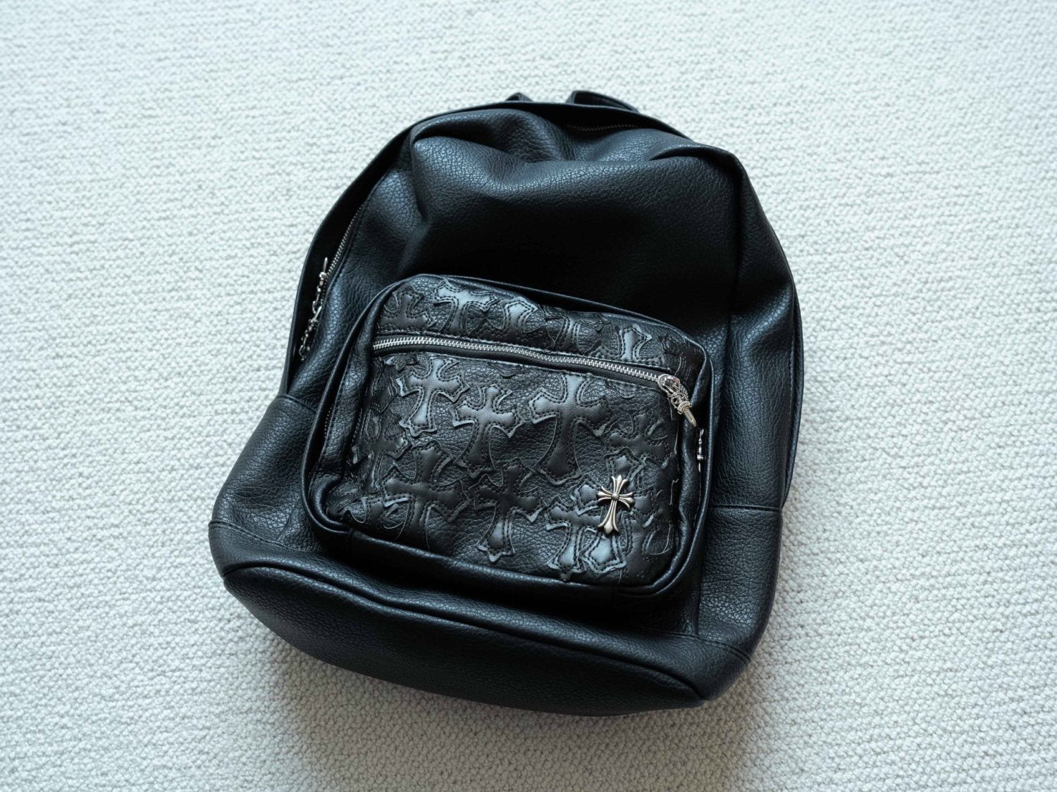 Chrome Hearts Solid Color Leather Zipper Leather Backpack Backpack #336982