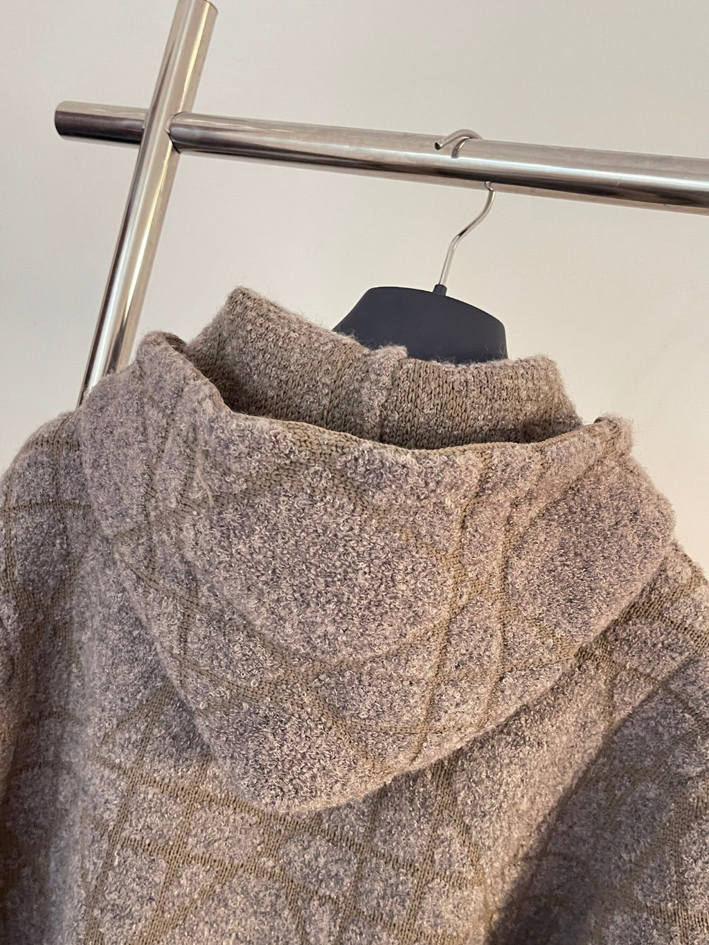 DIOR Cannage Hooded Sweatshirt Beige Cotton and Wool Blend Knit#336735