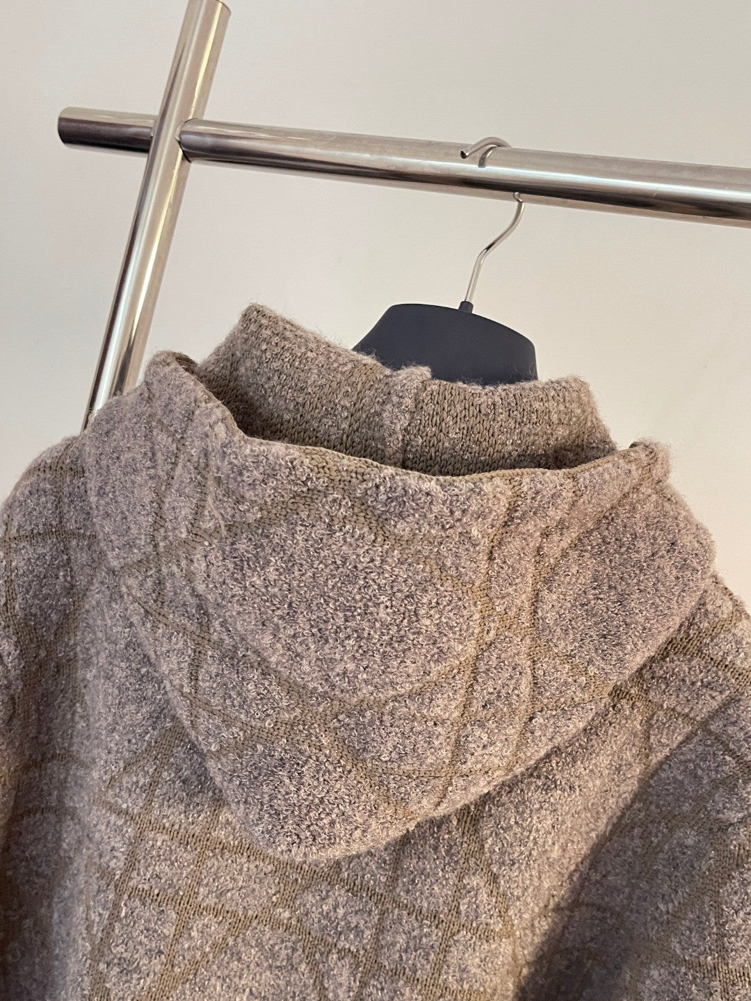 DIOR Cannage Hooded Sweatshirt Beige Cotton and Wool Blend Knit#336735
