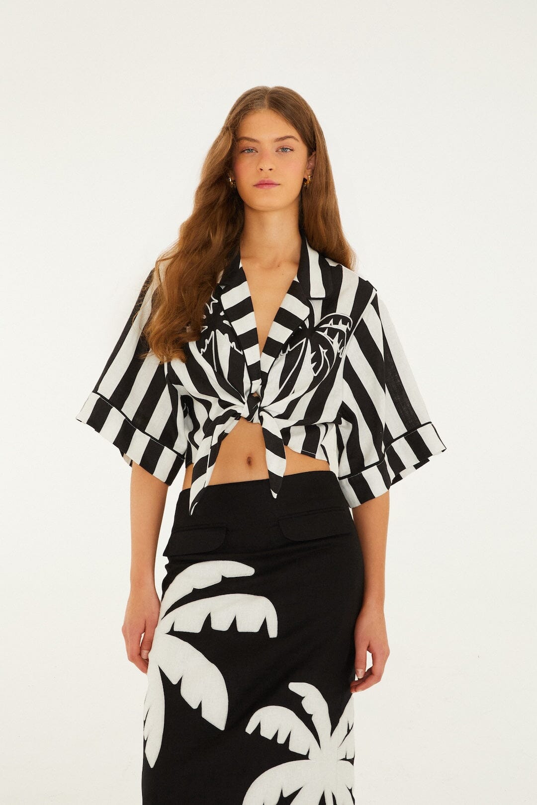 Black Spring Stripes Short Sleeve Crop Top