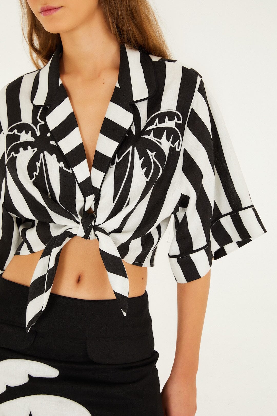 Black Spring Stripes Short Sleeve Crop Top