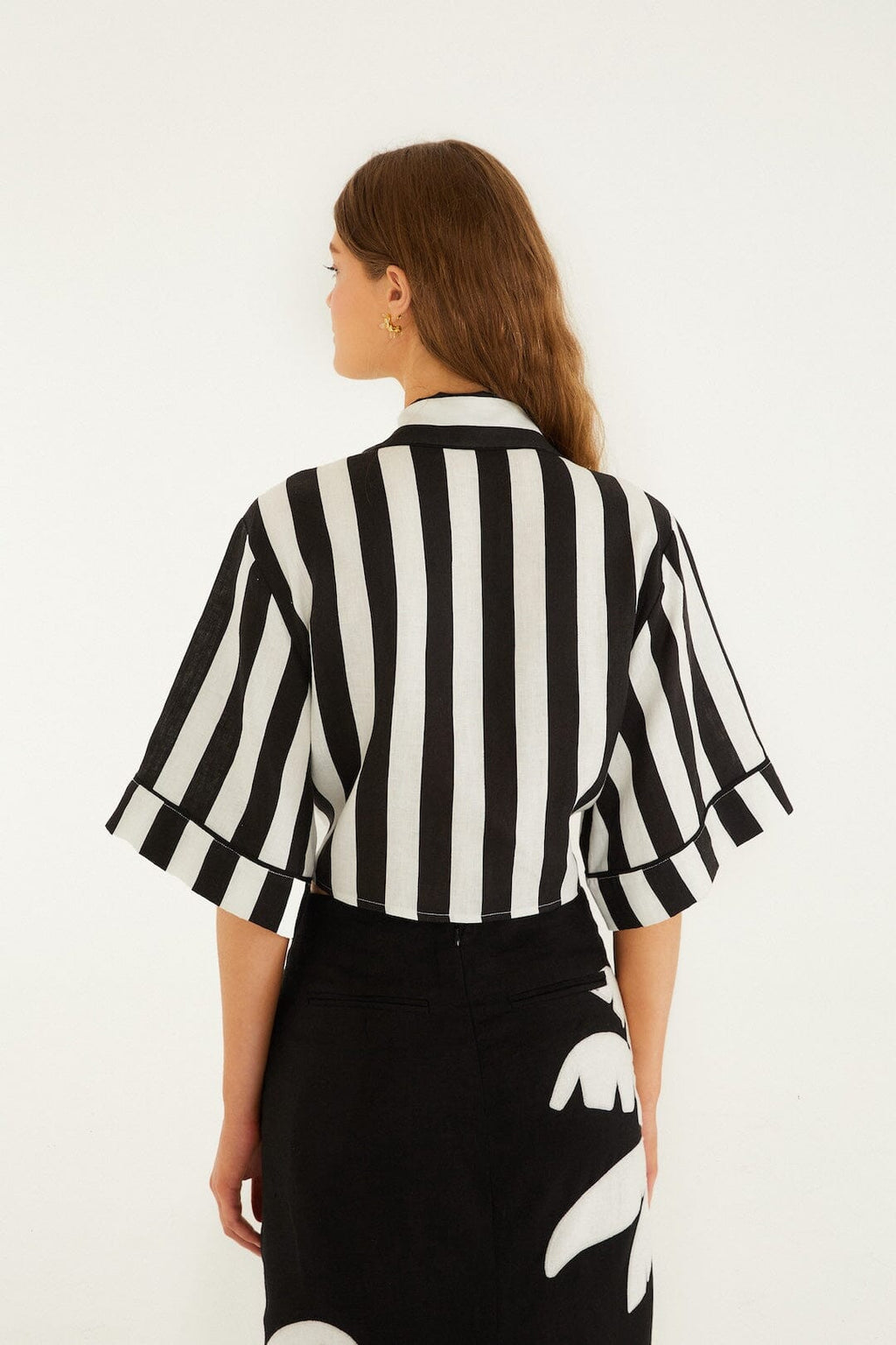 Black Spring Stripes Short Sleeve Crop Top