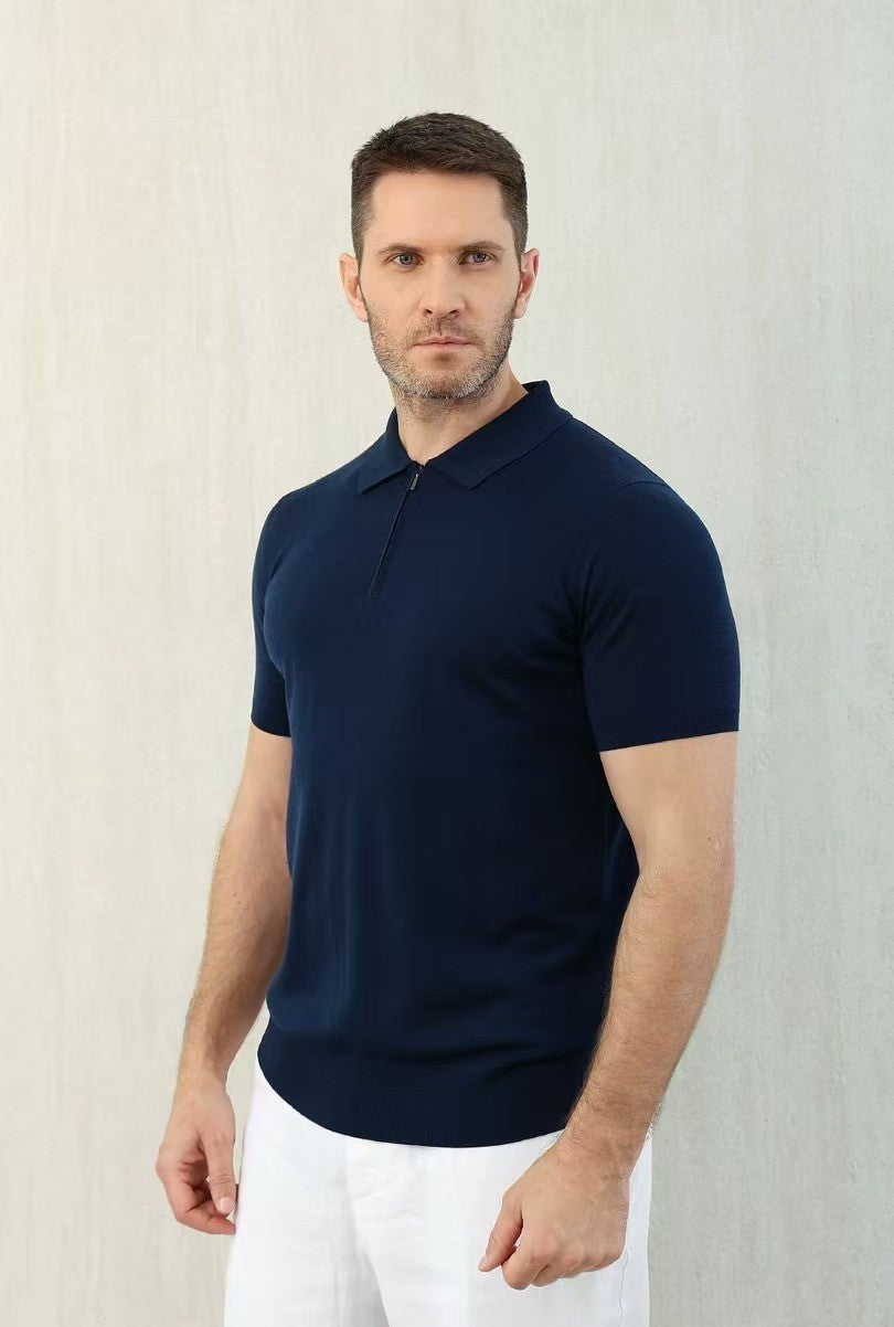 Loro Piana Men's Summer Solid Color Half Zip Straight Short Sleeve Polo Shirt Ngvp #1555