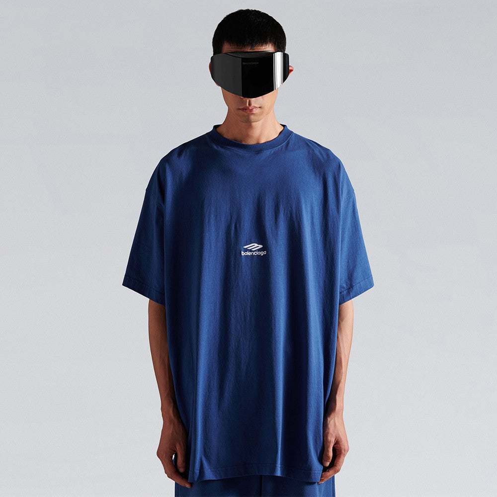 Balenciaga 3b Sports Icon Oversized T-shirt Light Marine Blue White #335833