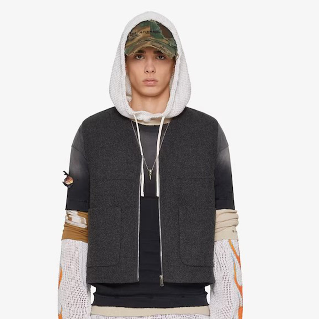 Givenchy Men's Spring & Autumn Solid Color Multi-Pocket V-Neck Zipper Sleeveless Double Sided Wool & Cashmere Vest Ngvp #7644