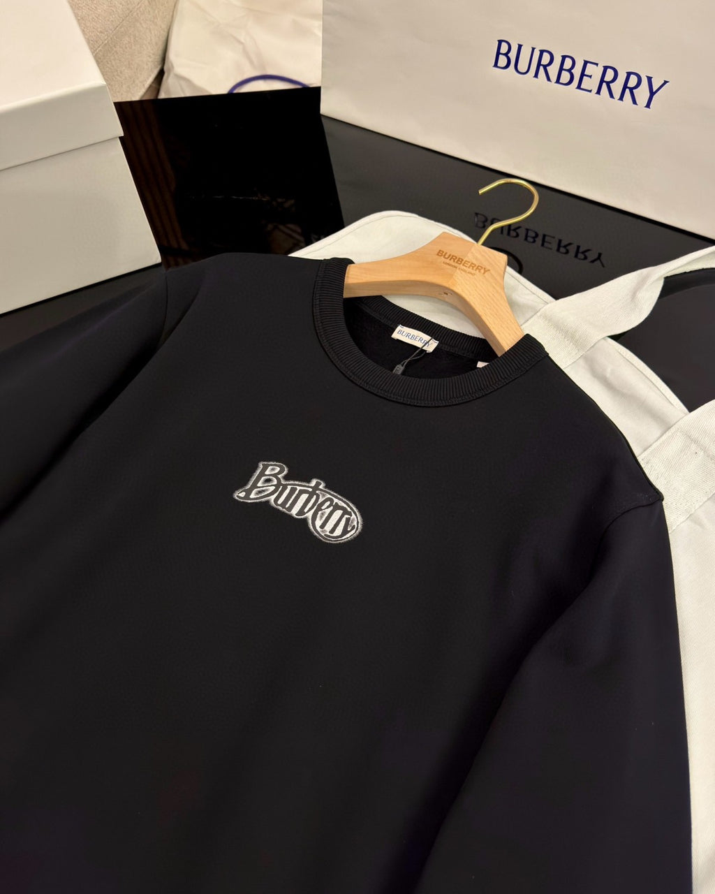 Burberry Men's Spring and Autumn Black Letter Logo Pattern Printed Round Neck Long Sleeve Sweatshirt Elastic Drawstring Casual Pants Suit Set #74235