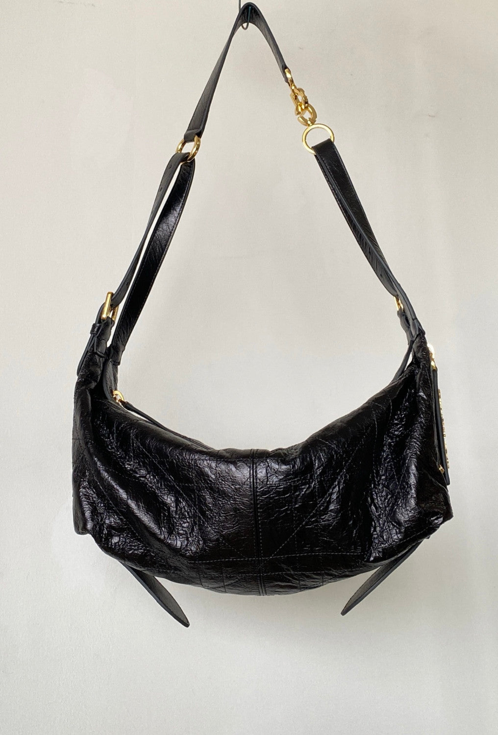 DIOR Medium_D-Journey Bag in Crinkled Calfskin Metallic Gold-Tone Flat Macrocannage #335779