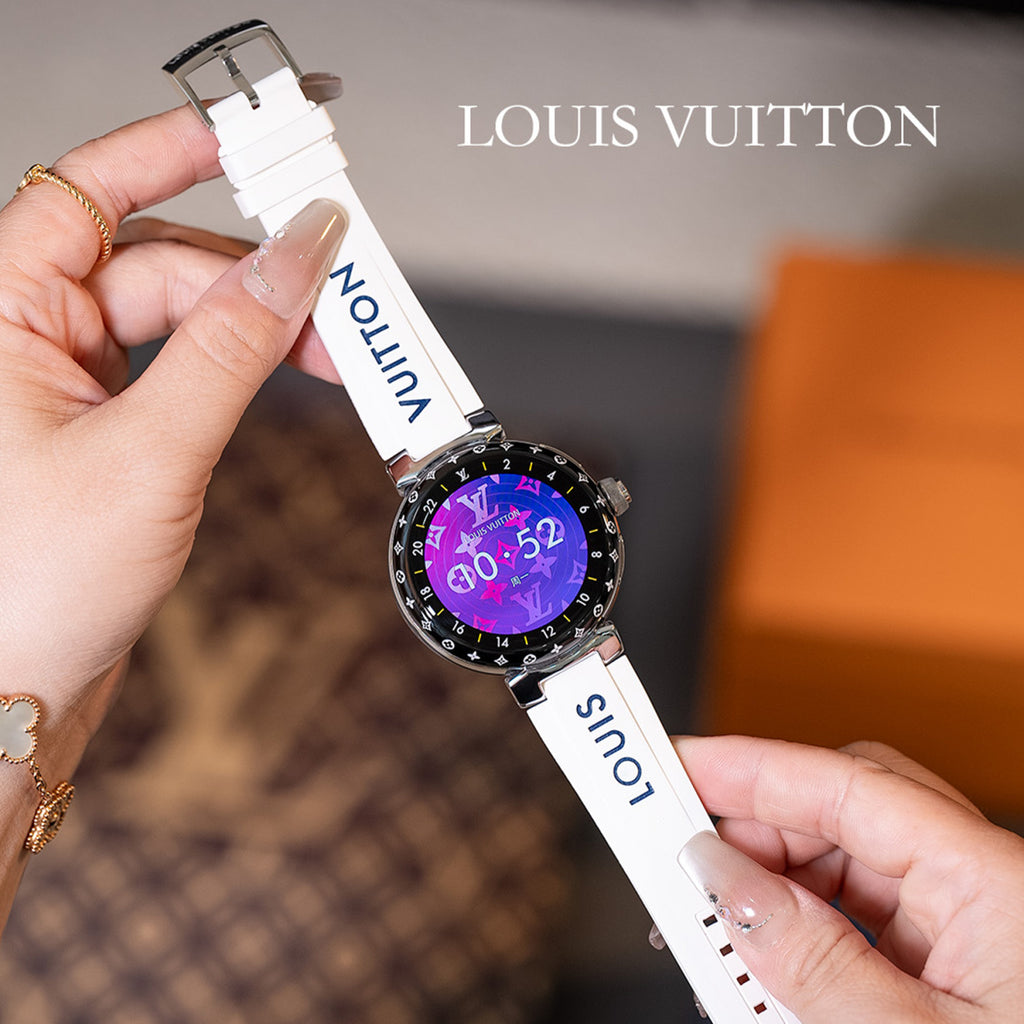 Louis Vuitton Tambour Horizon Light Up Connected Watch Men's Women's Fashion Accessories Diameter 44mm1.2 Inch Round Amoled Full Touch Screen Resolution 390*390 Sensor Actuator Life Waterproof Smart Watch #81447