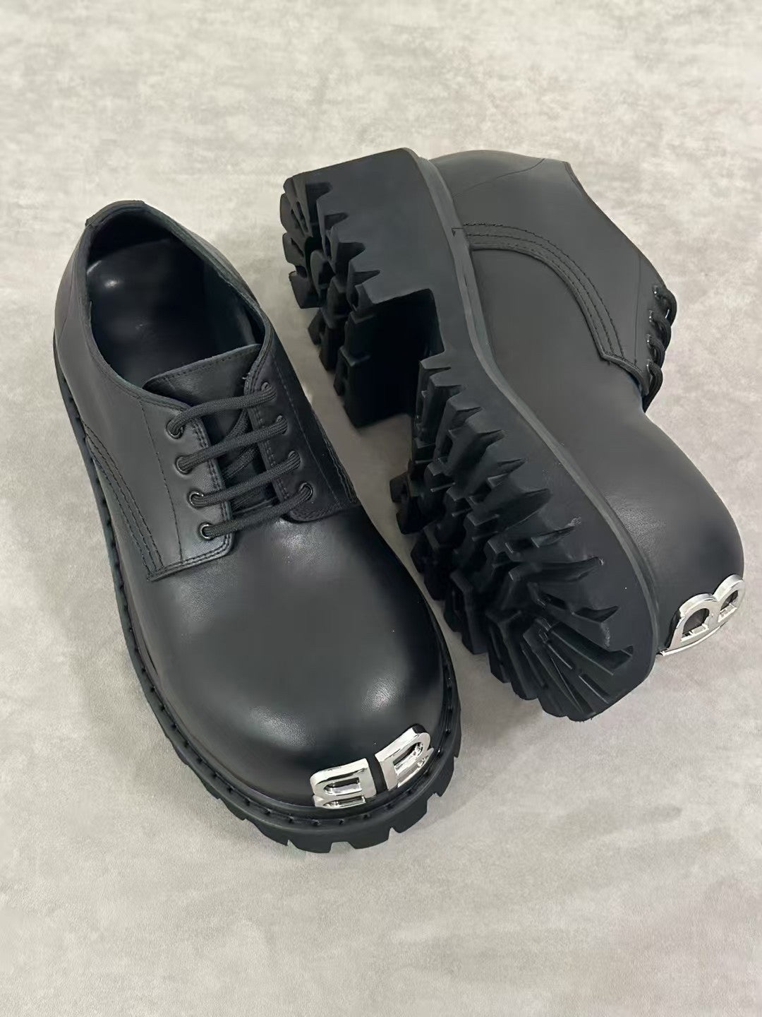 Balenciaga STOMPER Men's Spring/Fall Fashion Classic Round Toe Lace Up Chunky Heel Brogues Derby Shoes #79321