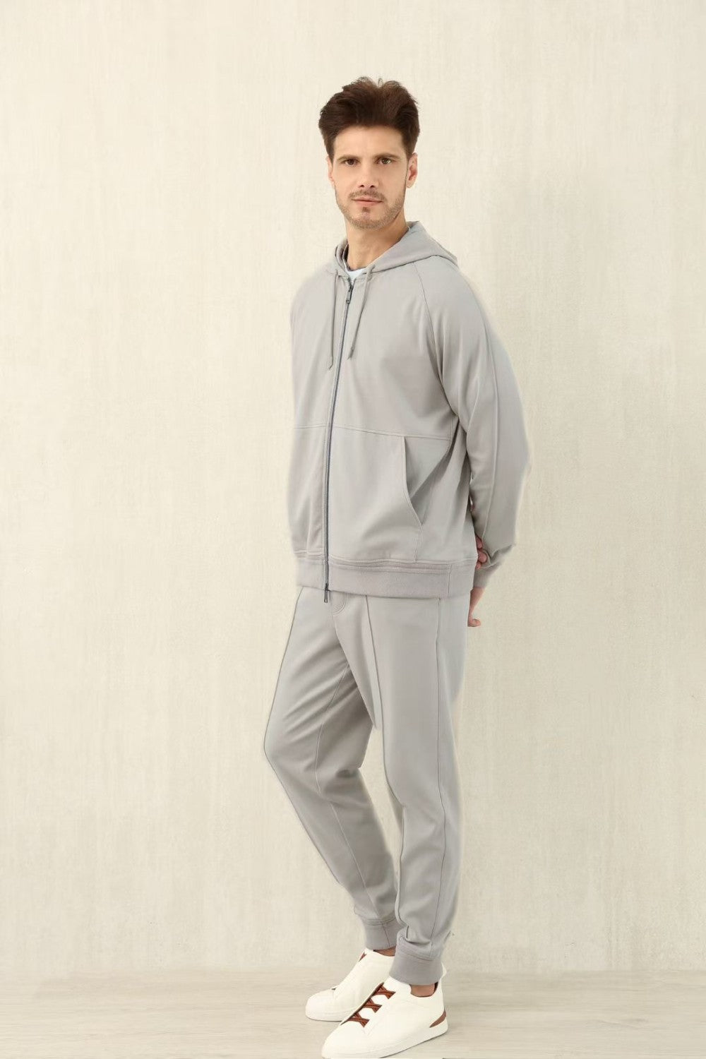 Ermenegildo Zegna Men's Spring/Fall Zipper Drawstring Hoodie Sweatshirt & Solid-Color Casual Pants Suit Set Ngvp #2352