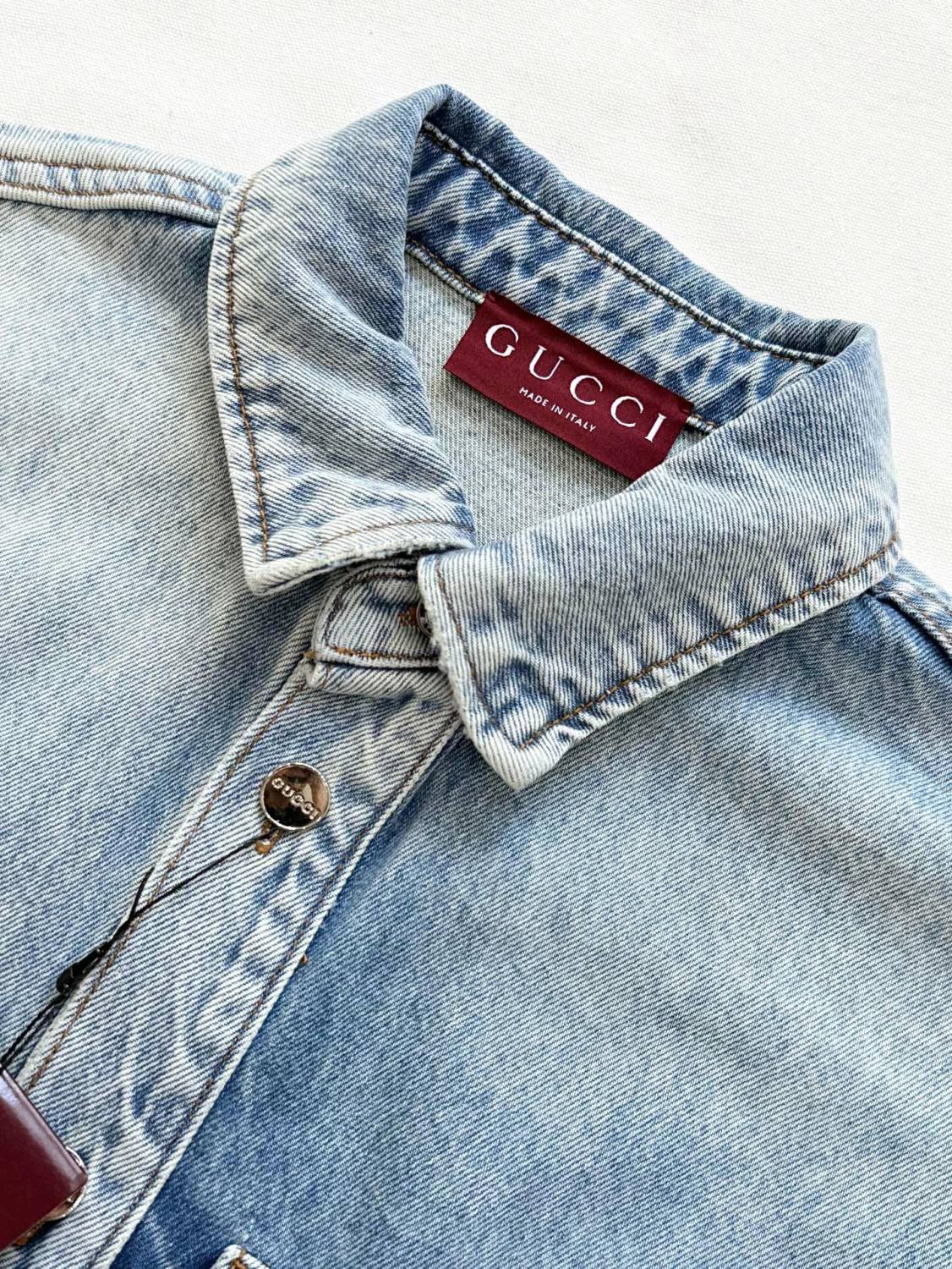 Gucci Men's Spring/Autumn Fashionable Washed Color Letter Logo Embossed Denim Shirt Jacket #78161