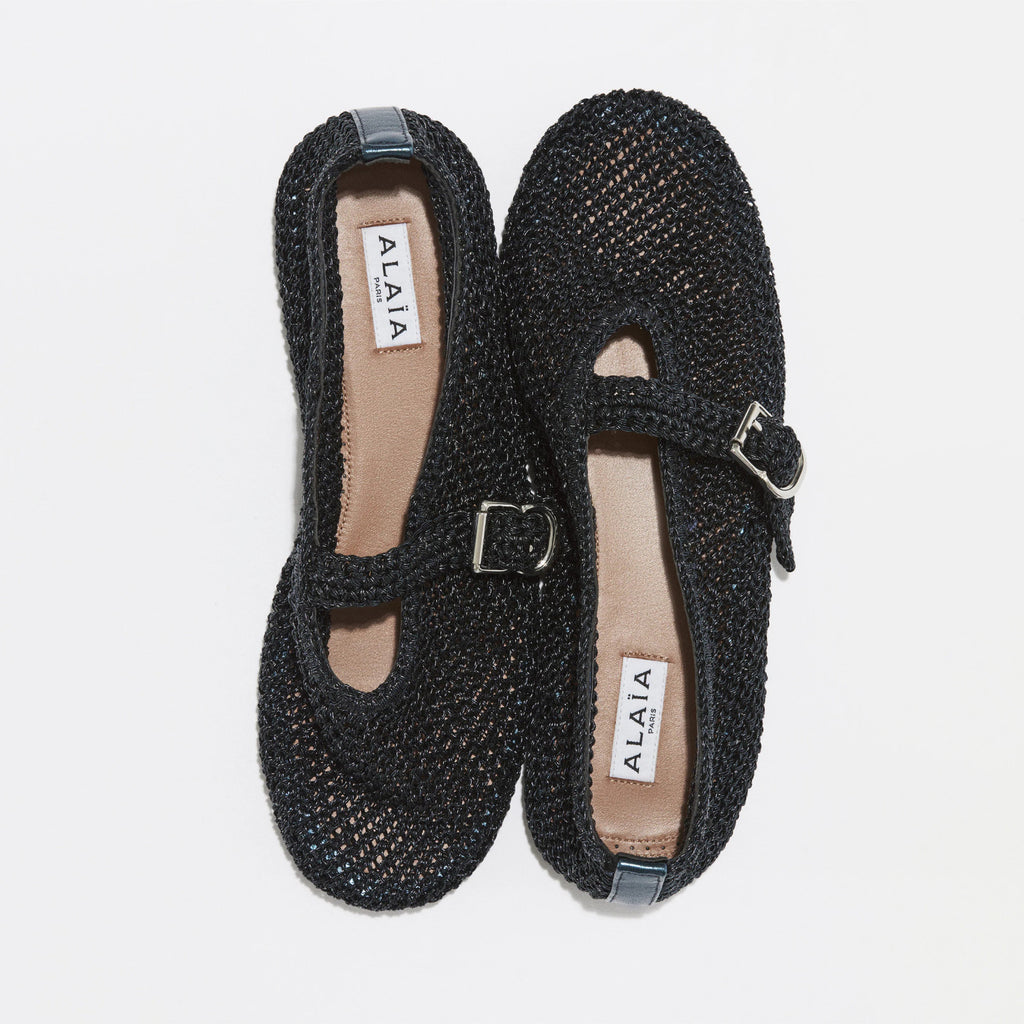 Alaia Ballet Flats In Knitted Lurex Women's Summer Solid Color Round Toe Fashion Modern Buckle Flats  Shoes Ngvp  #1635