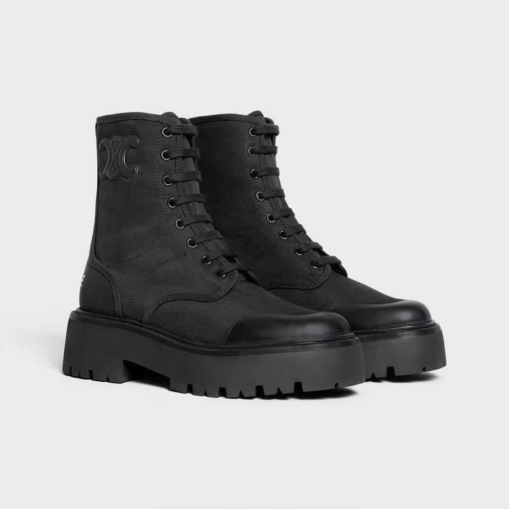 Celine Women's Spring/Fall Fashion Classic Nylon Glossy Leather Lace Up Thick Sole Martin Boots Short Boots Shoes #78277