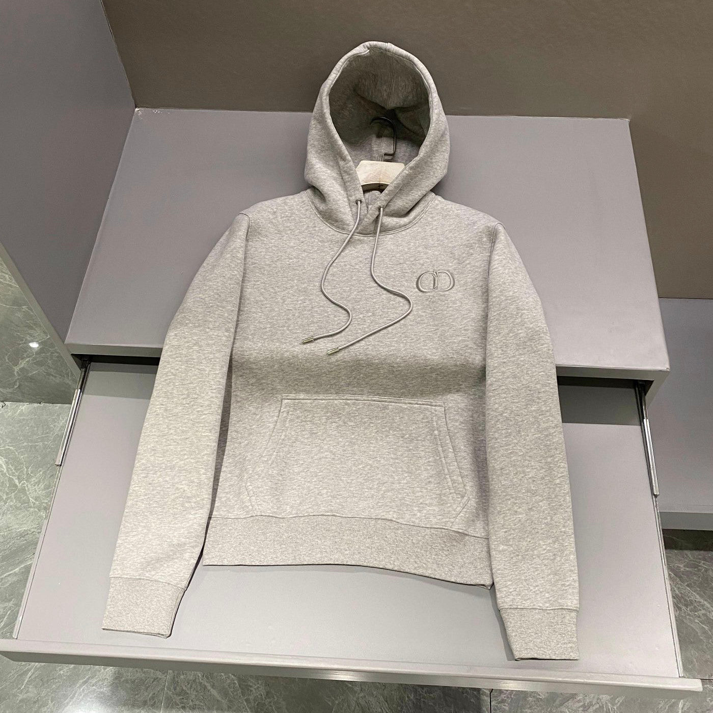 Dior Men's and Women's Spring and Autumn Solid Color Embroidered Logo Cotton Hooded Drawstring Sweatshirt Pullover #72938