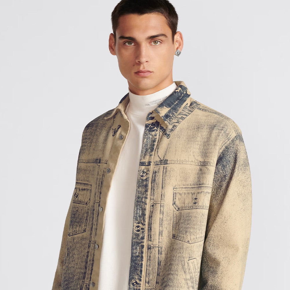 Dior Men's Spring And Autumn Worn Lapel Button Cotton Long Sleeve Fit MKII-EFFECT Mkii-Effect Overshirt Printed Multi Pocket Pants Ngvp #7541