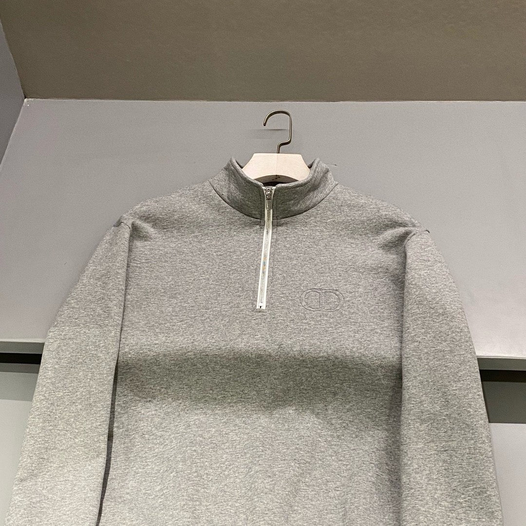 Dior Men's Spring and Autumn Solid Color Logo Embroidery Half Zipper Long Sleeve Sweatshirt Cotton Knit Sweatpants Pants Set Suit #74451