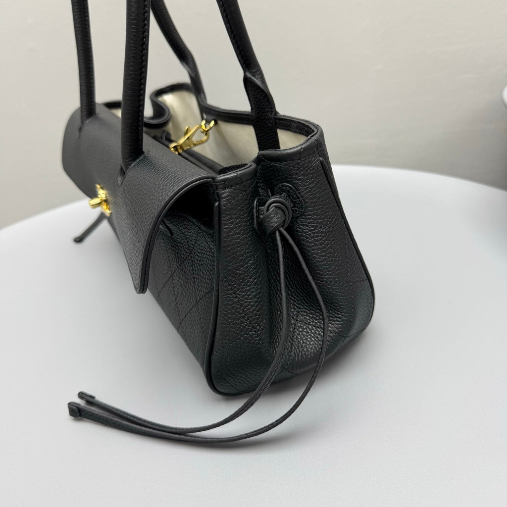 Chanel Small Shopping Bag Grained Calfskin Gold-tone Metal Black #380058