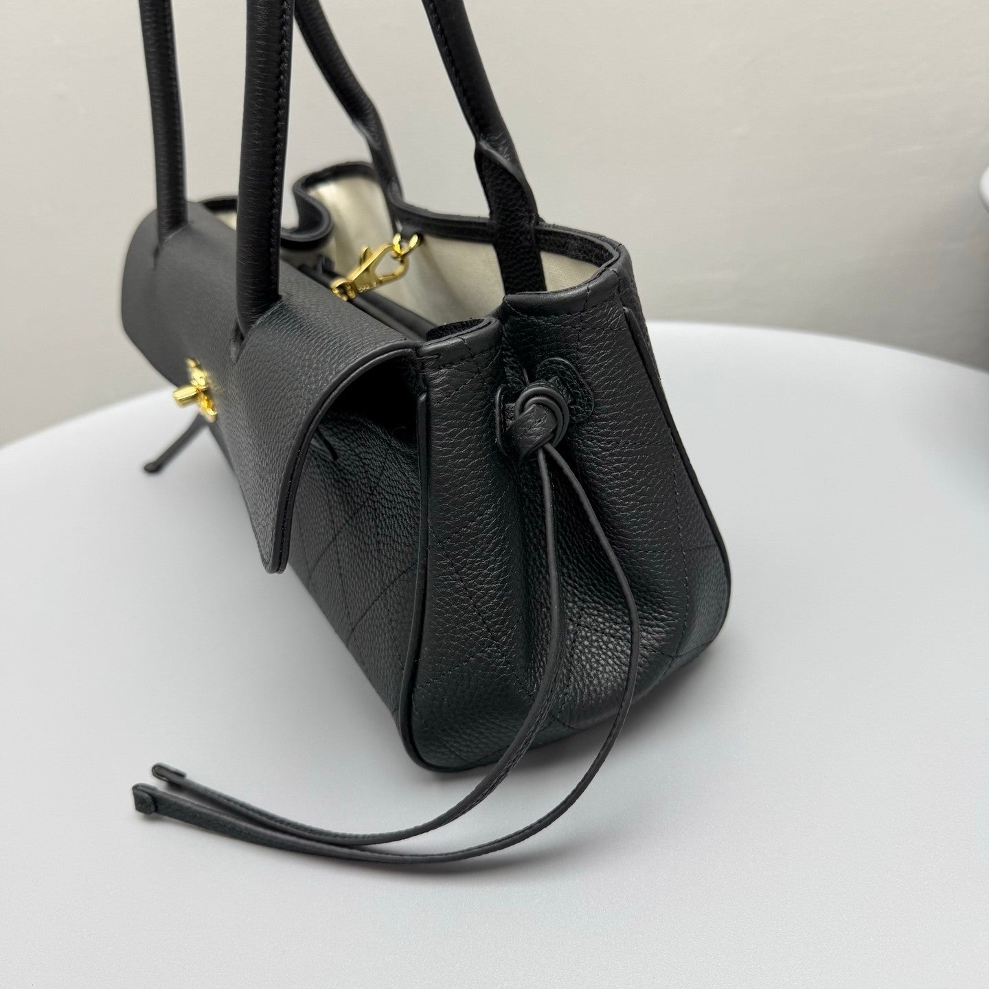 Chanel Small Shopping Bag Grained Calfskin Gold-tone Metal Black #380058