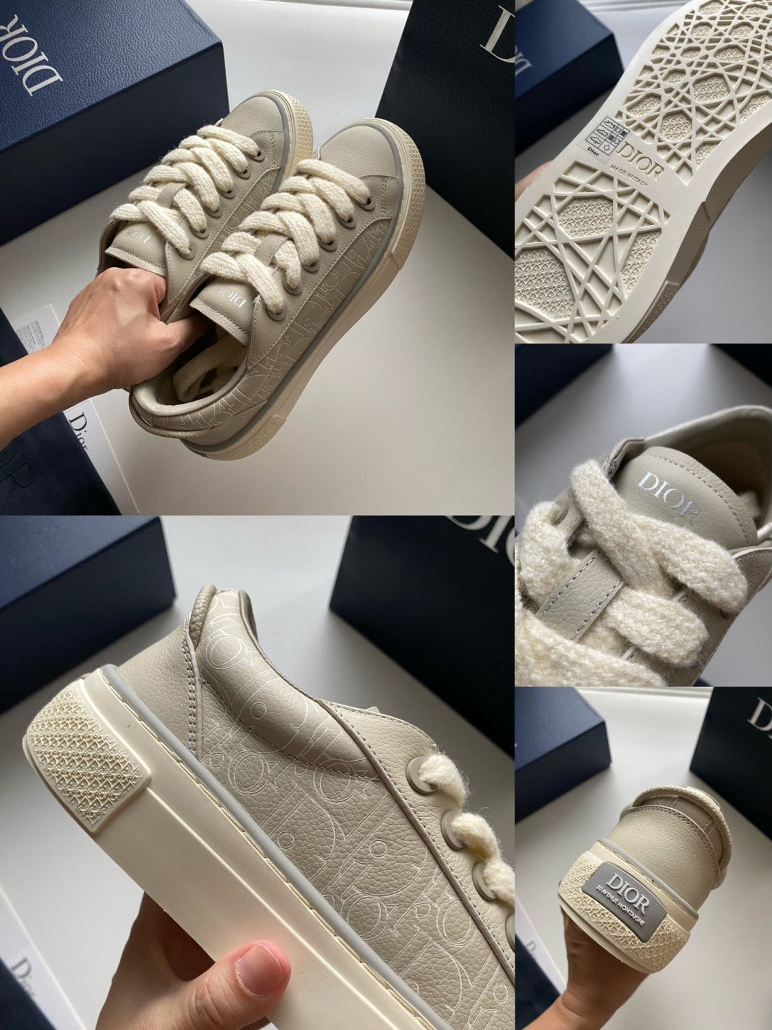 Dior B33 Spin Men's Low Top Lace Up Leather Casual Printed Thick Bottom Height Increasing Sneakers Shoes #77186