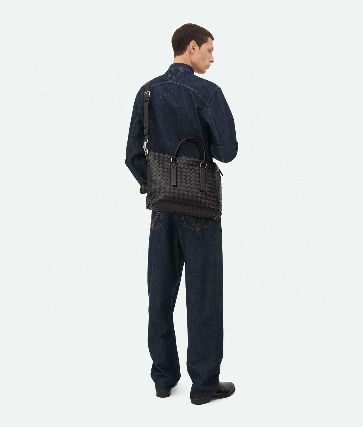 Bottega Veneta Intrecciato Men's Solid Color Adjustable Detachable Shoulder Strap Woven Calfskin Briefcase Handbag Bag Bags #77518