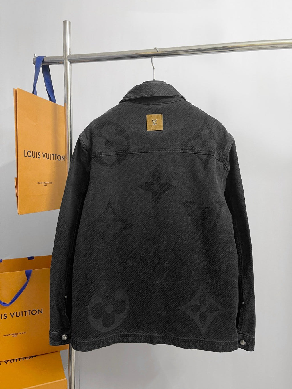 Louis Vuitton Men's Spring And Fall Black Logo Jacquard Single Breasted Long Sleeved Denim Jacket Jeans Pants Suit Set #75747