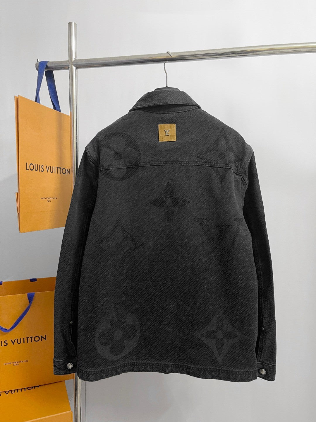 Louis Vuitton Men's Spring And Fall Black Logo Jacquard Single Breasted Long Sleeved Denim Jacket Jeans Pants Suit Set #75747