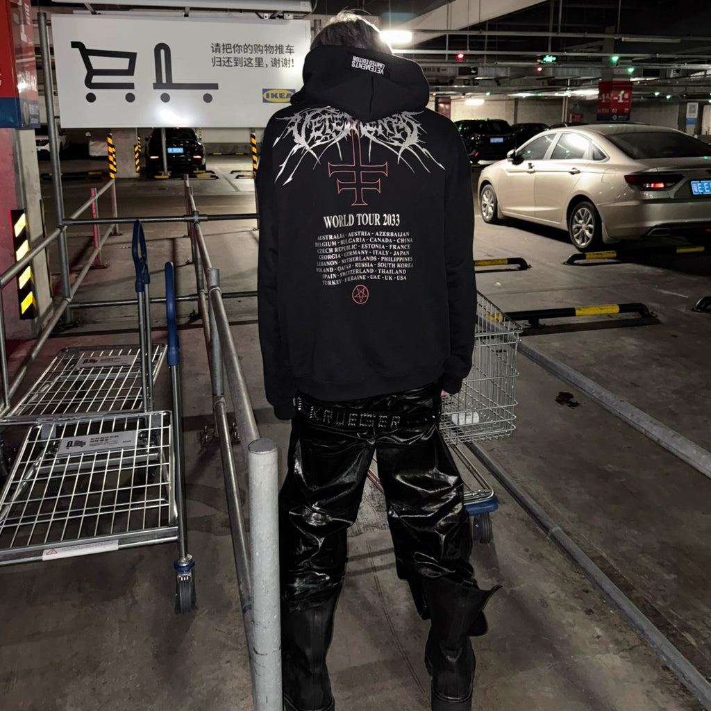 Vetements Men's Fall And Winter Black Skull Embroidery Hooded Sweatshirt Fashion Patch High Street Retro Long Sleeve Pullover Sweatshirt  Ngvp #2457