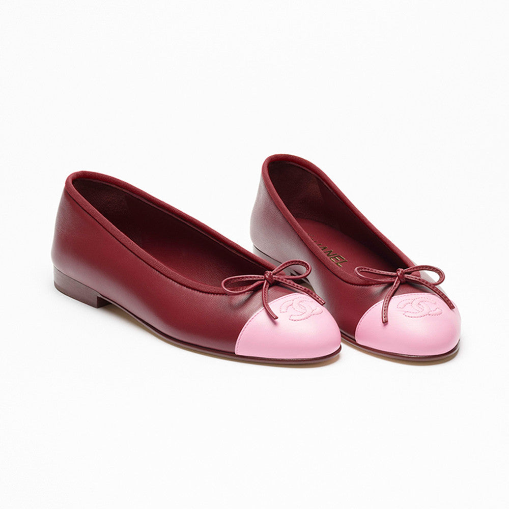 CHANEL Ballet Flats Lambskin Burgundy Pink #387089