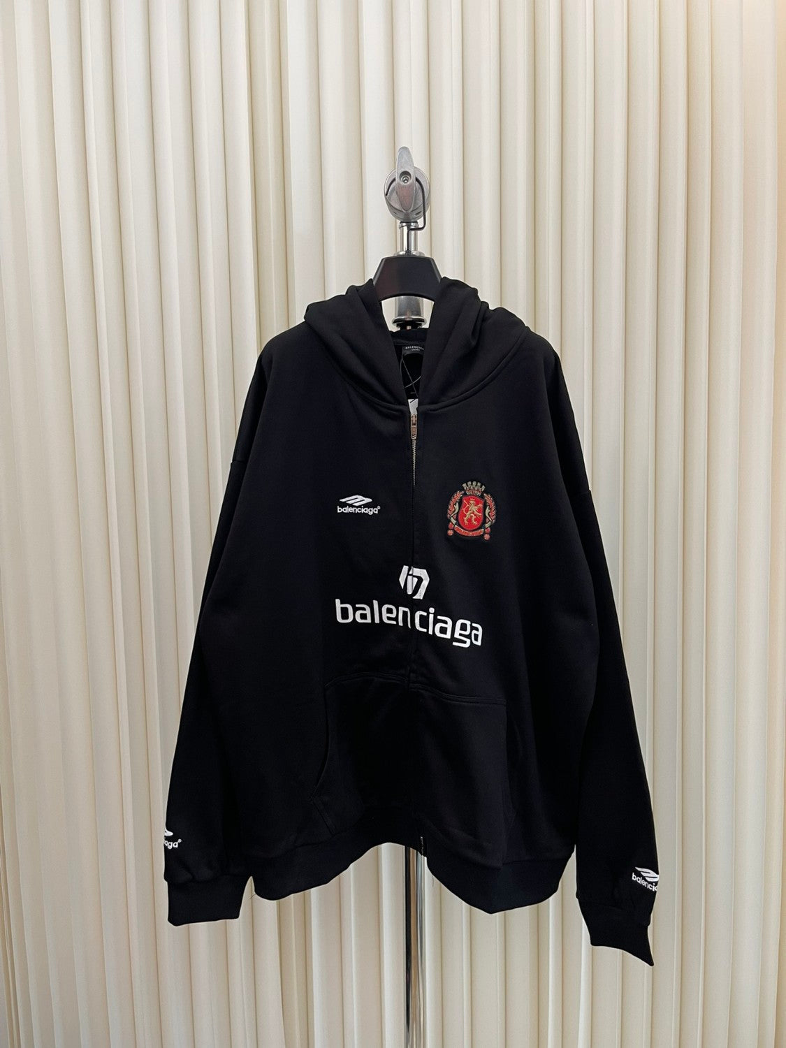 Balenciaga Shanghai Soccer Hoodie Men's Spring Autumn Black and White Medium Fit Zip Up Hooded Zip Up Long Sleeve Jacket #76768