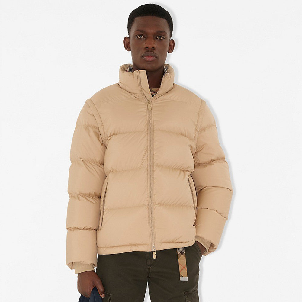 Burberry Detachable Sleeve Puffer Jacket in Flax Men's Nylon #335005