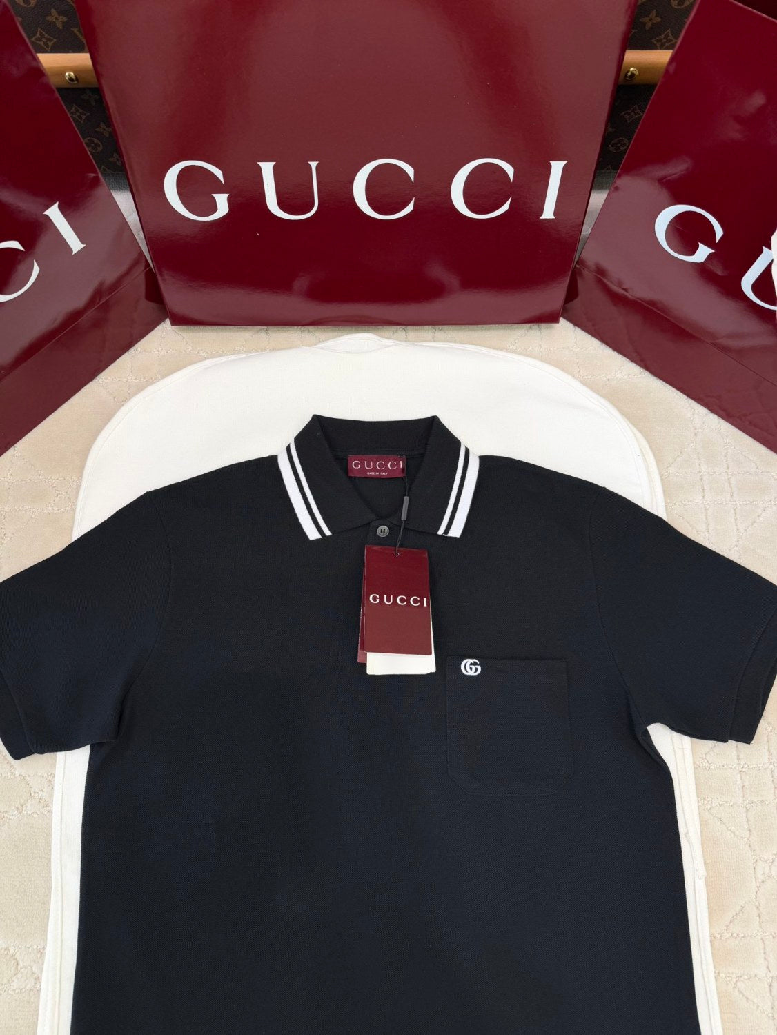 Gucci Men's Summer Striped Lapel Solid Color Straight Cotton Polo Shirt Short Sleeve T-Shirt #75296