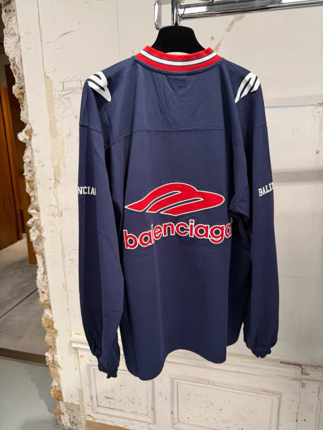 Balenciaga Top-Quality Version Men's 3b Football Long Sleeve V-neck T-shirt Black Anthracite #336375