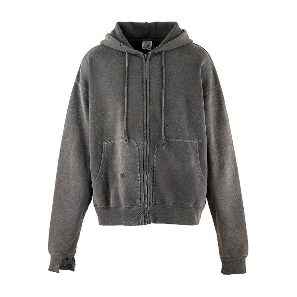 Saint Michael Men's Spring And Autumn Cotton Multi-Pocket Zipper Casual Long Sleeve Solid Color Destruction Washed Hooded Sweatshirt Ngvp #7942