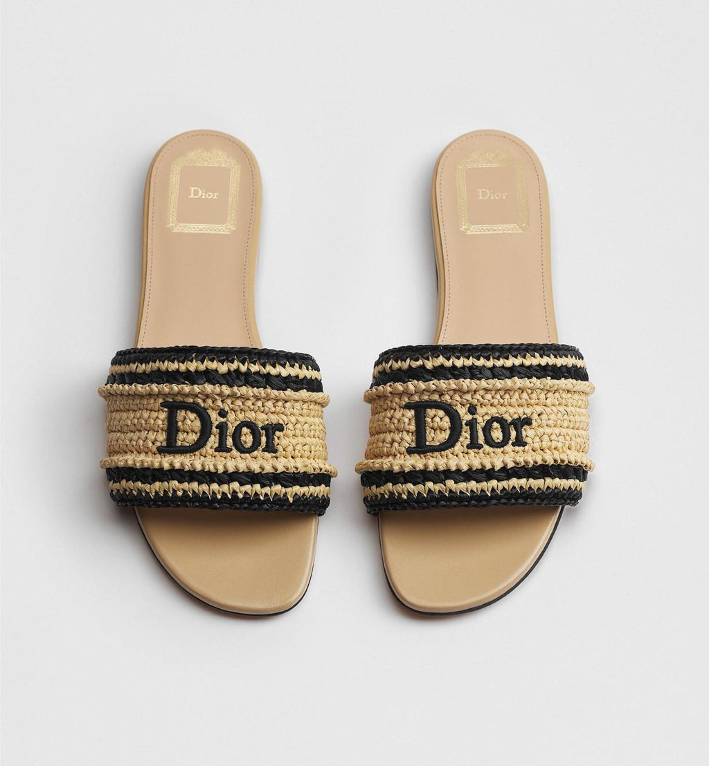 DIOR Dioriviera Dior Woven Slide Soupir Pink Crocheted Raffia-Effect Technical Fabric #387794