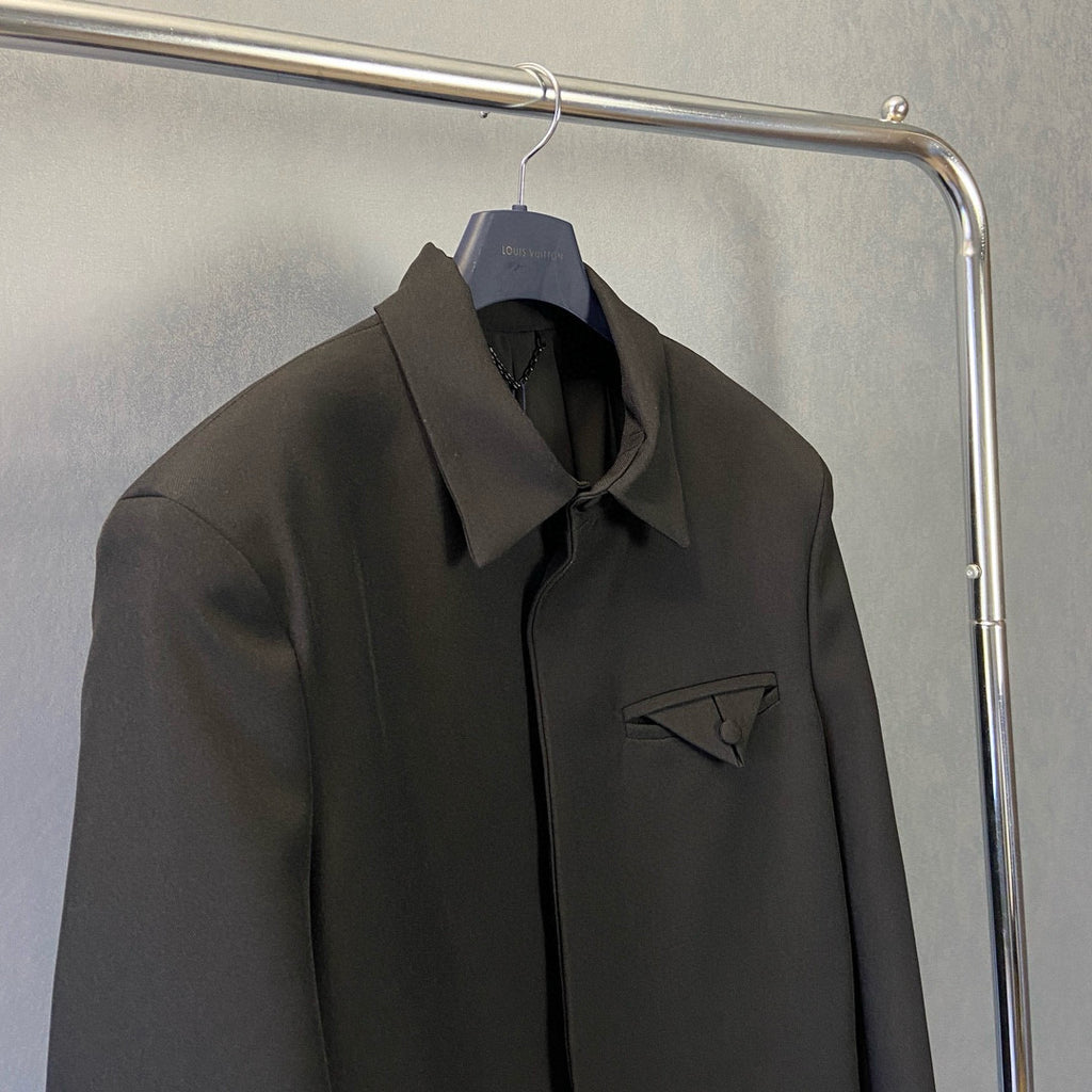 Louis Vuitton Men's Spring/Autumn Black Logo Letter Beaded Wool Long Sleeve Jacket #98171