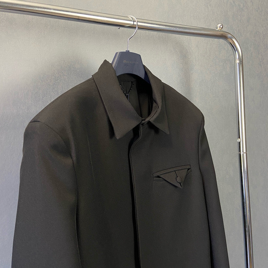 Louis Vuitton Men's Spring/Autumn Black Logo Letter Beaded Wool Long Sleeve Jacket #98171