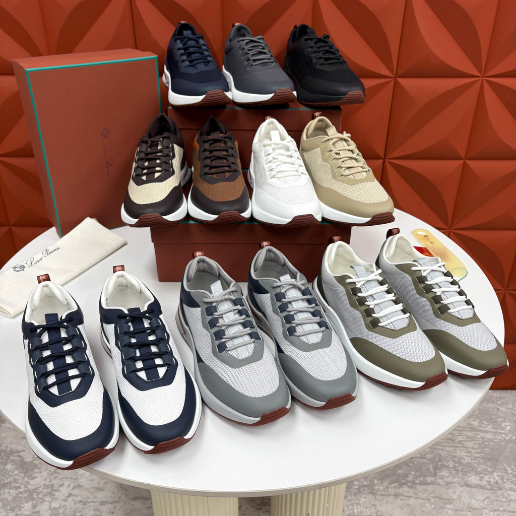Loro Piana Week End Walk Mesh Cowhide Suede Casual Sneakers #381648