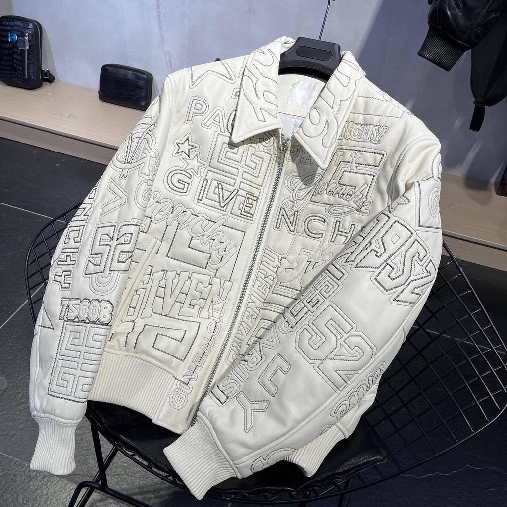 Givenchy Leather Embroidered Logo Bomber Jacket #91388